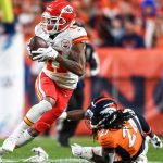 DENVER, CO - OCTOBER 17:  Demarcus Robinson #11 of the Kansas City Chiefs carries the ball after a catch against the Denver Broncos in the third quarter at Empower Field at Mile High on October 17, 2019 in Denver, Colorado. (Photo by Dustin Bradford/Getty Images)