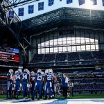 INDIANAPOLIS, IN - OCTOBER 27: The Indianapolis Colts offense huddles up before a play in the third quarter of the game against the Denver Broncos at Lucas Oil Stadium on October 27, 2019 in Indianapolis, Indiana. (Photo by Bobby Ellis/Getty Images)