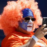 A Denver Broncos fan takes in pregame activities against the Los Angeles Chargers at Dignity Health Sports Park on October 06, 2019 in Carson, California. (Photo by Jeff Gross/Getty Images)