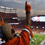 DENVER, CO - OCTOBER 17: Ruben Martinez of Westminster, Co points to the sky during the National Anthem and the flyover prior to the start of the game on Thursday, October 17, 2019 at Empower Field at Mile High. The Denver Broncos hosted the Kansas City Chiefs for the game. (Photo by Eric Lutzens/The Denver Post)