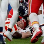 DENVER, COLORADO - OCTOBER 17: Quarterback Patrick Mahomes #15 of the Kansas City Chiefs lays on the field after an  injury in the first half against the Denver Broncos  in the game at Broncos Stadium at Mile High on October 17, 2019 in Denver, Colorado. (Photo by Matthew Stockman/Getty Images)