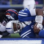 INDIANAPOLIS, INDIANA - OCTOBER 27: Jacoby Brissett #7 of the Indianapolis Colts on the field after being sacked in the game against the Denver Broncos during the fourth quarter at Lucas Oil Stadium on October 27, 2019 in Indianapolis, Indiana. (Photo by Justin Casterline/Getty Images)