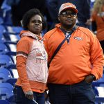 INDIANAPOLIS, IN - OCTOBER 27: Janece and Ed Moore of Denver still in their seat look at the field  bewildered after the Denver Broncos fall to the Indianapolis Colts 15-13 at Lucas Oil Stadium in Indianapolis, Indiana on October 27, 2019. (Photo by Joe Amon/MediaNews Group/The Denver Post via Getty Images)