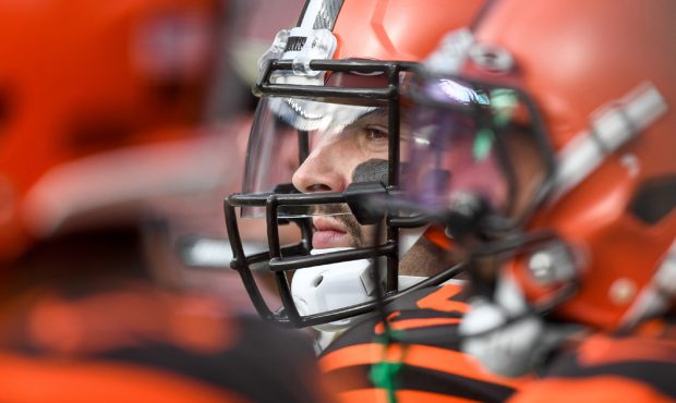 DENVER, CO - NOVEMBER 3: Baker Mayfield #6 of the Cleveland Browns looks on from the sideline in th...