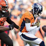 DENVER, CO - NOVEMBER 3:  DaeSean Hamilton #17 of the Denver Broncos drops a tipped pass during the first half of the game against the Cleveland Browns at Broncos Stadium at Mile High on November 3, 2019 in Denver, Colorado.   (Photo by Wesley Hitt/Getty Images)