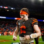 DENVER, CO - NOVEMBER 3:  quarterback Baker Mayfield #6 of the Cleveland Browns walks off the field after suffering a 24-19 loss to the Denver Broncos at Empower Field at Mile High on November 3, 2019 in Denver, Colorado. (Photo by Justin Edmonds/Getty Images)