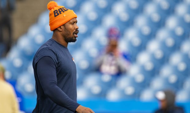 ORCHARD PARK, NY - NOVEMBER 24: Von Miller #58 of the Denver Broncos warms up before the game again...