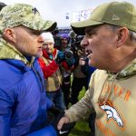 ORCHARD PARK, NY - NOVEMBER 24:  (L-R) Head coach Sean McDermott of the Buffalo Bills shakes hands with head coach Vic Fangio of the Denver Broncos after the game at New Era Field on November 24, 2019 in Orchard Park, New York. Buffalo defeats Denver 20-3.  (Photo by Brett Carlsen/Getty Images)