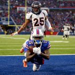 ORCHARD PARK, NEW YORK - NOVEMBER 24: John Brown #15 of the Buffalo Bills catches a pass for a touchdown during the fourth quarter of an NFL game against the Denver Broncos at New Era Field on November 24, 2019 in Orchard Park, New York. Buffalo Bills defeated the Denver Broncos 20-3. (Photo by Bryan M. Bennett/Getty Images)