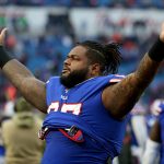 ORCHARD PARK, NEW YORK - NOVEMBER 24: Jordan Phillips #97 of the Buffalo Bills celebrates during the fourth quarter of an NFL game against the Denver Broncos at New Era Field on November 24, 2019 in Orchard Park, New York. Buffalo Bills defeated the Denver Broncos 20-3. (Photo by Bryan M. Bennett/Getty Images)