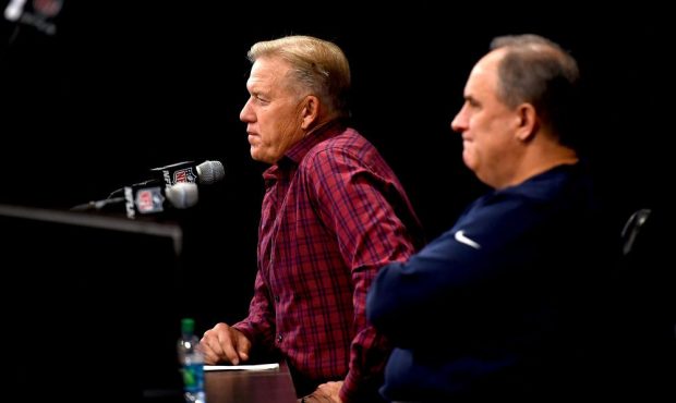 ENGLEWOOD, CO - MARCH 15: The Denver Broncos Pres. of Football Ops./GM John Elway and Head Coach Vi...
