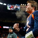 DENVER, CO - DECEMBER 1:  Quarterback Drew Lock #3 of the Denver Broncos celebrates after the Broncos defeated the Los Angeles Chargers 23-20 at Empower Field at Mile High on December 1, 2019 in Denver, Colorado. (Photo by Justin Edmonds/Getty Images)