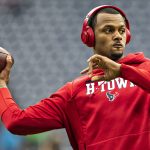 HOUSTON, TX - DECEMBER 8:  Deshaun Watson #4 of the Houston Texans warms before a game against the Denver Broncos at NRG Stadium on December 8, 2019 in Houston, Texas.   (Photo by Wesley Hitt/Getty Images)