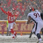 KANSAS CITY, MO - DECEMBER 15:  Quarterback Patrick Mahomes #15 of the Kansas City Chiefs throws a pass down field against the Denver Broncos during the first half at Arrowhead Stadium on December 15, 2019 in Kansas City, Missouri. (Photo by Peter Aiken/Getty Images)