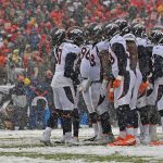 KANSAS CITY, MO - DECEMBER 15:  The Denver Broncos huddles up before a play against the Kansas City Chiefs during the first half at Arrowhead Stadium on December 15, 2019 in Kansas City, Missouri. (Photo by Peter Aiken/Getty Images)