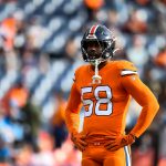 DENVER, CO - DECEMBER 22:  Von Miller #58 of the Denver Broncos stands on the field as he warms up before a game against the Detroit Lions at Empower Field at Mile High on December 22, 2019 in Denver, Colorado.  (Photo by Dustin Bradford/Getty Images)