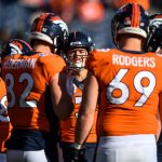 DENVER, CO - DECEMBER 29:  Denver Broncos players huddle around Drew Lock #3 during warm up before a game against the Oakland Raiders at Empower Field at Mile High on December 29, 2019 in Denver, Colorado.  (Photo by Dustin Bradford/Getty Images)