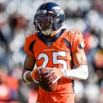 DENVER, CO - DECEMBER 29:  Chris Harris Jr. #25 of the Denver Broncos walks on the field before a game against the Oakland Raiders at Empower Field at Mile High on December 29, 2019 in Denver, Colorado.  (Photo by Dustin Bradford/Getty Images)