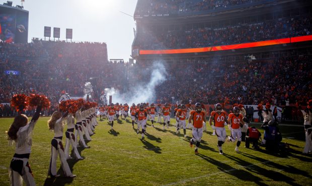 DENVER, CO - DECEMBER 29: The Denver Broncos take the field before a game against the Oakland Raide...