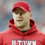 HOUSTON, TEXAS - DECEMBER 08:  JJ Watt of the Houston Texans looks on during warmups before the game against the Denver Broncos at NRG Stadium on December 08, 2019 in Houston, Texas. (Photo by Bob Levey/Getty Images)