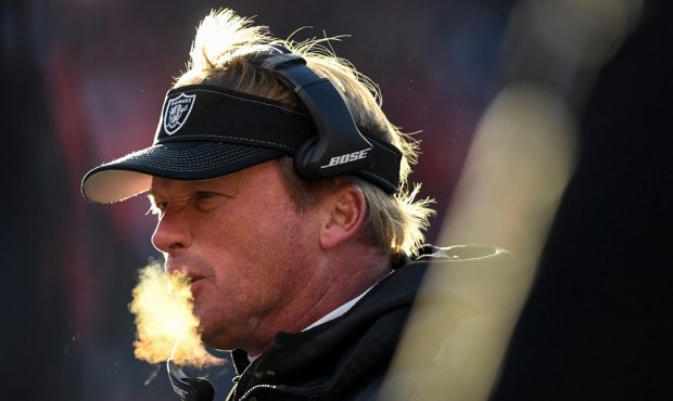 DENVER, CO - DECEMBER 29: head coach Jon Gruden of the Oakland Raiders objects to a failed challeng...