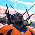DENVER, CO - DECEMBER 29: A.J. Johnson (45) of the Denver Broncos flips his hair on the sidelines during the first quarter against the Oakland Raiders on Sunday, December 28, 2019. (Photo by AAron Ontiveroz/MediaNews Group/The Denver Post via Getty Images)