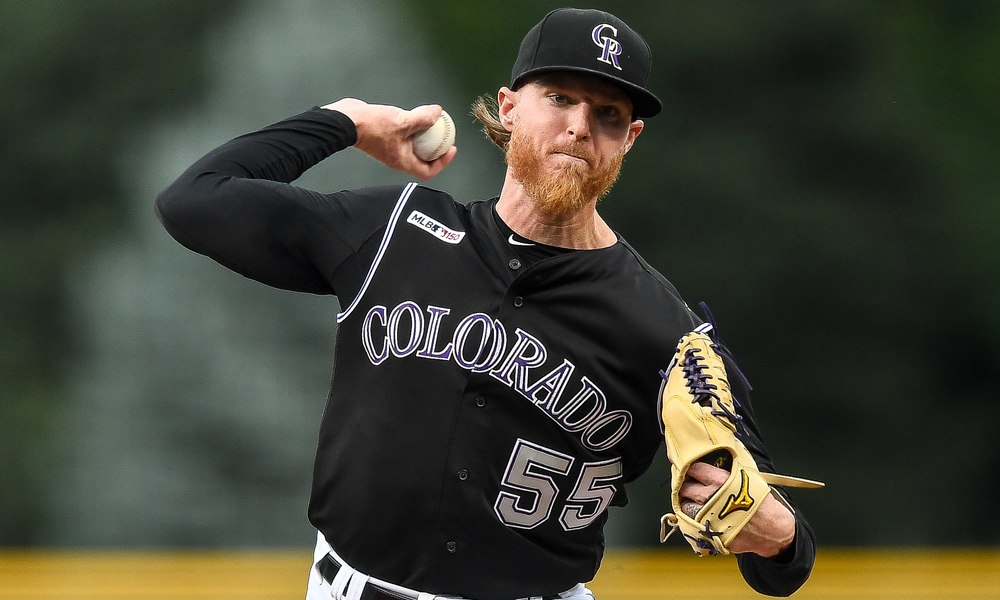 DENVER, CO - AUGUST 16: Jon Gray #55 of the Colorado Rockies pitches against the Miami Marlins in the first inning of a game at Coors Field on August 16, 2019 in Denver, Colorado. (Photo by Dustin Bradford/Getty Images)