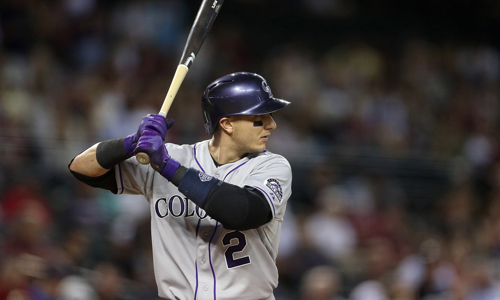 PHOENIX, AZ - APRIL 29: Troy Tulowitzki #2 of the Colorado Rockies bats against the Arizona Diamondbacks during the MLB game at Chase Field on April 29, 2014 in Phoenix, Arizona. (Photo by Christian Petersen/Getty Images)