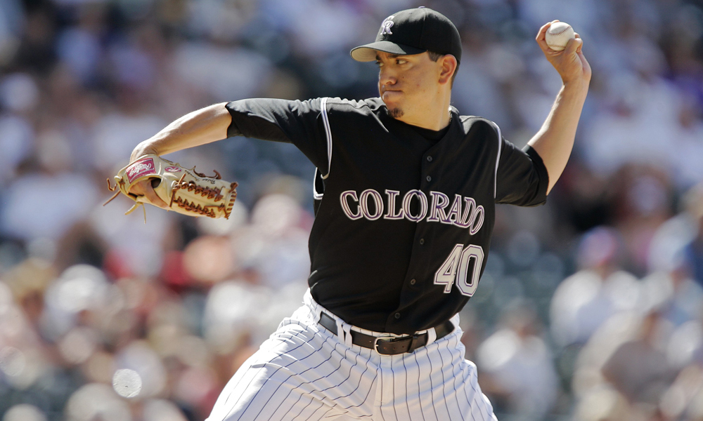 DENVER - MAY 21: Closing pitcher Brian Fuentes #40 of the Colorado Rockies throws against the Toronto Blue Jays in the ninth inning on May 21, 2006 at Coors Field in Denver, Colorado. The Rockies won 5-3. (Photo by Brian Bahr/Getty Images)