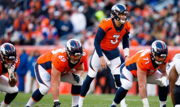 DENVER, CO - DECEMBER 29:  Quarterback Drew Lock #3 of the Denver Broncos calls an audible against ...
