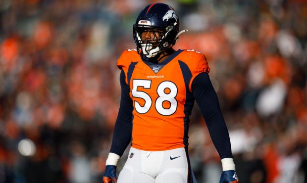DENVER, CO - DECEMBER 29:  Outside Linebacker Von Miller #58 of the Denver Broncos defends on the p...