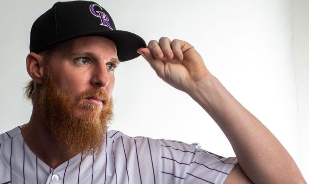 Jon Gray #55 of the Colorado Rockies poses for a portrait during Photo Day at the Colorado Rockies ...