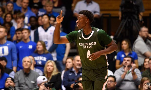 Isaiah Stevens #4 of the Colorado State Rams reacts during their game against the Duke Blue Devils ...