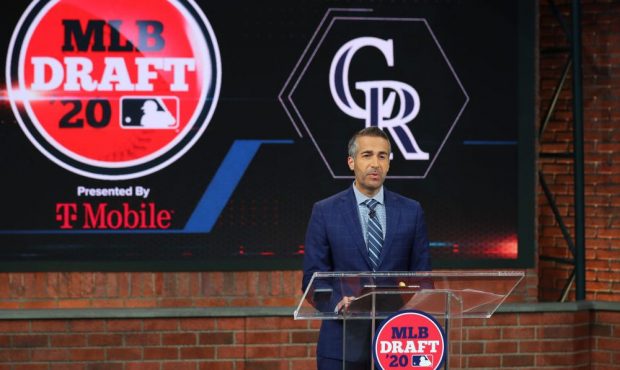 Matt Vasgersian announces the Colorado Rockies pick during the 2020 Major League Baseball Draft at ...