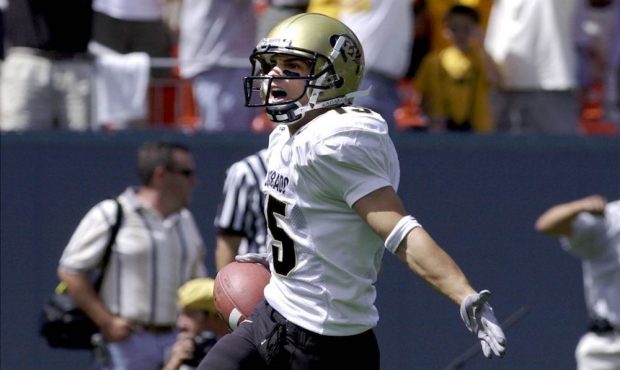 CUs Jeremy Bloom celebrates after returning a punt for CUs first touchdown of the game.(Photo by Ma...