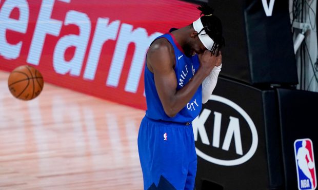 Denver Nuggets' Jerami Grant reacts to a call during the second half of an NBA basketball first rou...