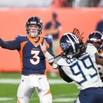 Drew Lock #3 of the Denver Broncos passes against the Tennessee Titans in the second quarter of a game at Empower Field at Mile High on September 14, 2020 in Denver, Colorado. (Photo by Dustin Bradford/Getty Images)