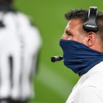 Head coach Mike Vrabel of the Tennessee Titans stands on the sideline during a game against the Denver Broncos at Empower Field at Mile High on September 14, 2020 in Denver, Colorado. (Photo by Dustin Bradford/Getty Images)