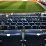 White Stickers are attached the seats for 5,700 fans at Empower Field at Mile High in Denver, Colorado on Tuesday. September 22, 2020. That comes out to 7.49% of the stadium"u2019s capacity (76,125). Sections of stadium are separated into 30 groups limit exposure between fans with each defined area assigned restrooms and concessions for Sept. 27 Denver Broncos game against Tampa Bay Buccaneers. (Photo by Hyoung Chang/MediaNews Group/The Denver Post via Getty Images)