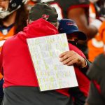 Denver Broncos head coach Vic Fangio, right, hugs Tampa Bay Buccaneers head coach Bruce Arians after the game at Empower Field at Mile High in Denver, Colorado on Sunday. September 27, 2020. Tampa Bay won 28-10. (Photo by Hyoung Chang/MediaNews Group/The Denver Post via Getty Images)