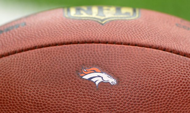 HOUSTON, TX - DECEMBER 08: A Denver Broncos logo is embossed on a ball prior to game against the Ho...