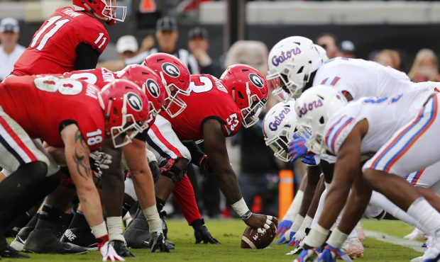 A general view of the line of scrimmage during the game between the Florida Gators and the Georgia ...