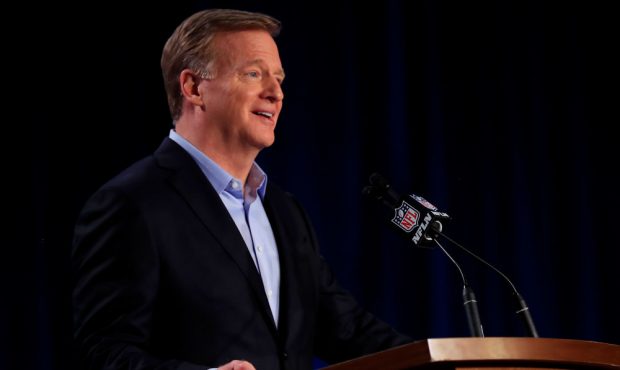 MIAMI, FLORIDA - JANUARY 29: NFL Commissioner Roger Goodell speaks to the media during a press conf...