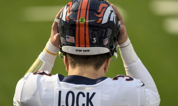 INGLEWOOD, CO - DECEMBER 27: Drew Lock (3) of the Denver Broncos puts his helmet on before playing ...