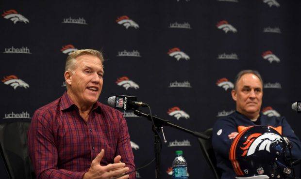 ENGLEWOOD, CO - MARCH 15: The Denver Broncos Pres. of Football Ops./GM John Elway and Head Coach Vi...