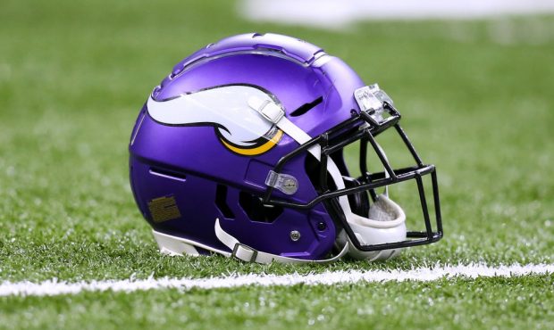 NEW ORLEANS, LOUISIANA - JANUARY 05: A Minnesota Vikings helmet is pictured against the New Orleans...