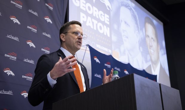 Denver Broncos general manager George Paton during a press conference at UCHealth Training Center i...