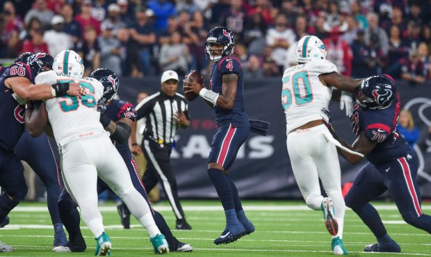HOUSTON, TX - OCTOBER 25: Houston Texans quarterback Deshaun Watson (4) looks for a receiver during...