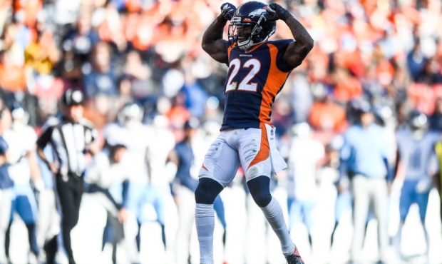 DENVER, CO - OCTOBER 13: Kareem Jackson #22 of the Denver Broncos celebrates after a defensive stop...