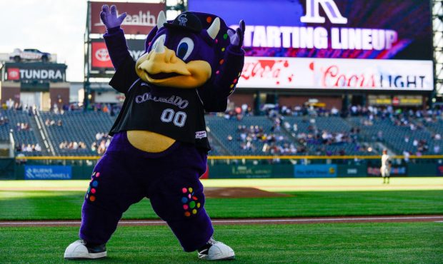 Dinger, the Rockies mascot, is making Valentine's Day deliveries